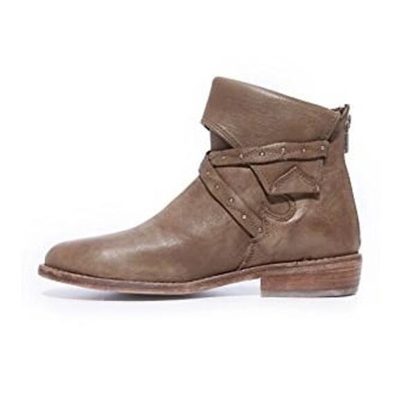Free People Alamosa Taupe Brown Leather Ankle Zip Booties Size 39 - Picture 1 of 8